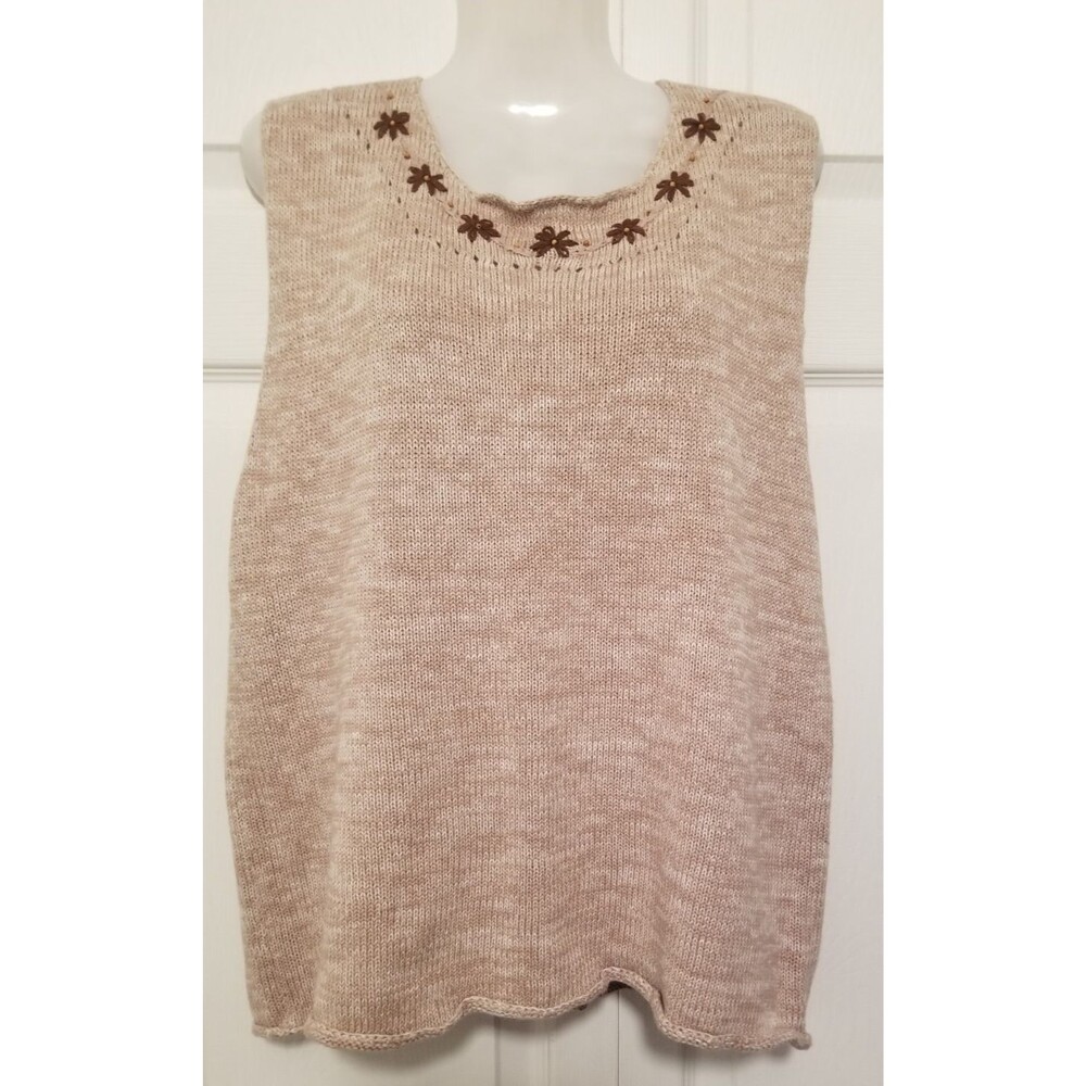 Coldwater Creek Knit Sweater Top Sleeveless Flowers Beaded Size 1X